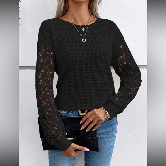 Boho floral embroidered lace sleeve twisted open tie back top - Picture 16 of 16